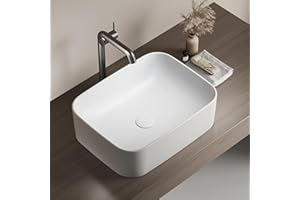 EMKE Lavabo da Appoggio Rettangolare 50,5 × 38 × 15 cm – Lavabo per WC Ospiti, Lavabo in Ceramica per Bagno,Bianco opaco