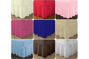 VOICE7 Luxury Fitted Frilled Valance Sheets - Plain Dyed 50:50 Poly Cotton - Optional Matching Pillowcases And V-Cases - 12 Colors And UK Sizes (White Single Valance Sheet)