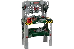 Theo Klein 8637 Banco da lavoro Bosch da 48 Pezzi, Piano di lavoro con Funzione di apprendimento, con Utensili e Diversi Accessori, Per Bambini dai 3 Anni in su