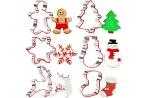 Crethink Juego de cortadores de galletas de Navidad, 6 cortadores de galletas de acero inoxidable con borde de silicona suave, hombre de jengibre, árbol de Navidad, reno, copo de nieve, muñeco de