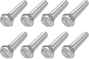 METALLIXITY Hex Bolts (3/8-16x1-1/2") 8Pcs, 304 Stainless Steel UNC Fully Threaded Hex Head Screw Bolt Machine Screws - for Furniture Repair, Silver