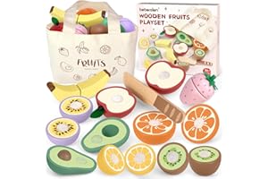 Beberolen Frutta Legno Tagliare Giocattolo, Accessori Cucina Giocattolo Legno Bambini Bambina, Set Cibo Finto Giochi Utensili Cucina Bambini, Regalo Compleanno Pasqua Halloween Natale Bambino 3+ Anni