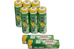 KINSUN 8-Pack NiMH AA Rechargeable Batteries 1.2V 2600mAh for Digital Camera MD Player Shaver Electric Toothbrush