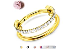 BodyBonita G23 Titanio Pendientes de Cartílago Aro 16G Anillos de Septo Doble/Triple CZ Joyería para Piercing de Concha Tragus Daith Helix Aros para Mujer Plata/Oro 8/10/12mm