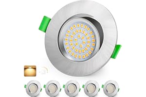 ‎KYOTECH KYOTECH LED Einbaustrahler 230V Dimmbar 68-80mm Ultra Flach LED Spots 5W IP44 Bad Einbauleuchten Deckenspots Warmweiß 2700K 45° Schwenkbar Einbauspots für Badezimmer Wohnzimmer, Nickel 6er Set