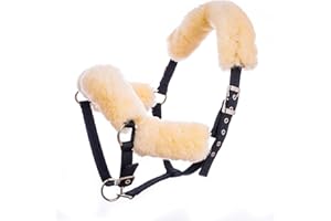 Merauno Sheep wool Horse Noseband Cover Lamb wool Halter Set 1x Neck saver 1x Nose Protector 2x Cheek pieces