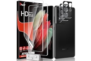 TAURI Folia ochronna kompatybilna z Samsung Galaxy S21 Ultra i S21 Ultra 5G, 2 sztuki folii ochronnej TPU i 2 sztuki szkła pancernego do aparatu S21 Ultra, obsługa linii papilarnych, bez pęcherzyków