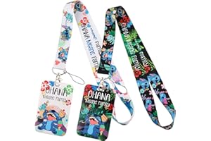 BESTZY 2PCS Stitch Lanyard Ensembles Lanière avec Porte Cartes Stitch Courroie de Cou de Lanièrela Qualité Cartoon Lanyard pour Clés Carte d'identité L'école Le Bureau Carte de Bus-1