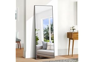 BONEWEI Full Length Mirror, 161x52cm Standing Mirrors, Rectangular Mirror Full Length Black Frame, Large Floor Mirror Standing Hanging or Leaning Against Wall for Bedroom Livingroom Dressingroom