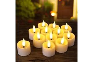 Yakpo 12 Pack LED Timer Tea Lights Battery Operated, Flameless Flickering Electric Timer Votive Candles, Small LED Flicker Fake Tealight Candle Bulk for Christmas Halloween Pumpkin Light Decorations