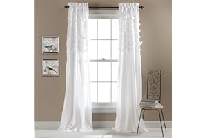 Lush Decor Avery Curtains Ruffled Vintage Chic Style Window Panel Set for Living, Dining Room, Bedroom (Pair), 84 by 54-Inch, White