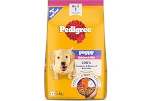 Pedigree Puppy Dry Dog Food, Chicken & Milk, 3 kg, Contains 37 Essential Nutrients, 100% Complete & Balanced Food for Puppies