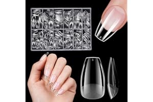 Venares Krótkie tipsy do trumien, 500 szt., półmatowe, krótkie tipsy do przedłużania żelu, wstępnie polerowane, przezroczyste sztuczne paznokcie, pełne pokrycie tipsy do akrylowych przedłużeń