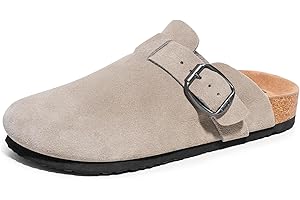 FITORY Mens Suede Clogs with Arch Support，Leather Cork Footed Mules Size 6.5-13.5