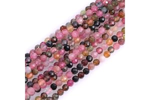 GEM-INSIDE CREATE YOUR OWN FASHION Gem-Inside 3mm mehrfarbiger Turmalin, natürlicher Edelstein, facettiert, rund, Halbedelstein, lose Samen-Perlen für Schmuckherstellung, 15" Strang
