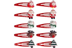 HUGFADS Set di 10 Fermagli per Capelli di Natale Rossi,Accessori per Capelli Festivi per Bambine, Bambini, Ragazze e Donne,Motivi Natalizi Classici,Regalo Decorazione Natalizia