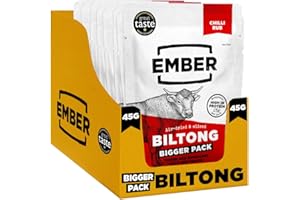 Ember Snacks: Biltong Beef Jerky Sabor Chili (8 x 45g) – Snacks Proteicos Keto – Snack para Llevar