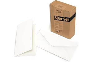 Japun - lot de 50 cartes pliantes vierges comprenant des enveloppes, des cartes pliantes pour la conception, l'étiquetage ou l'impression - DIN long - blanc