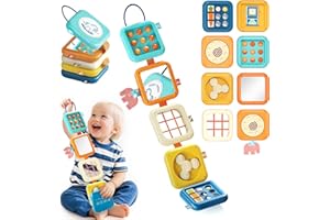 Aiqi Montessori Motor Skills Cube Toy, 8 in 1 Motor Skills Board, Toddler Toy for Babies, Aeroplane Travel Toy, Sensory Educational Development Toy, Gift for Baby 18+ Months