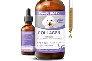 EAGOU DIARY Collagène pour Chiens - Soutien des Hanches et des Articulations, Santé de la Peau et du Pelage avec Glucosamine, MSM, Huile de Coco, Vitamine C et E, Biotine - Santé Digestive et Immunitaire, 60 ml