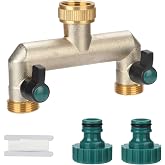 Distributore dell'acqua a 2 vie in ottone per 2 dispositivi/tubi da giardino, 2 distributori 3/4 adattatore 1/2 con valvola a sfera per regolare e bloccare il flusso d'acqua