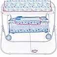 BABYBLESSING Baby Cradle 4 Wheel (Hood) | Colour - Sky Blue, Iron