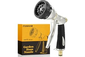 FANHAO Heavy Duty Garden Hose Pipe Spray Gun, 100% Metal Hose Gun with 8 Spray Patterns, High Pressure Hose Nozzle with Non-Slip Grip for Watering Plants & Lawns, Washing Cars & Pets -Black