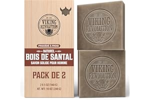 Viking Revolution - Savon Solide Corps Bois de Santal - Savon Homme avec Huiles Essentielles 100% Naturelles - Huile de Coco, Karité, Amande - 2 x 140 g