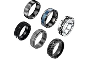 VELESAY 6 Piezas Anillos Hombre Acero Inoxidable Vintage Cadena Anillos Giratorios Anillos para Hombres Mujeres Anillos Hombre Negro Anillo Dragón Celtas Giratorio Hombre Anillos de Acero Mujer