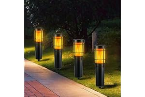ZWOOS 4 Piezas Luces Solares para Caminos con Llama Realistas, Luces Solares LED Exterior para Jardín, Calzada, Patio, Césped, Impermeable IP65 - Ilumina toda la Noche