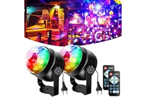 ‎LUNSY Discokugel Partylicht, LUNSY Disco Licht Musik Aktivierten LED Discokugel mit Fernbedienung, 2 Stücke RGB Discolicht LED Party Lampe mit 360°Drehbare für Kinder Geburtstag Home Dekoration DJ Licht