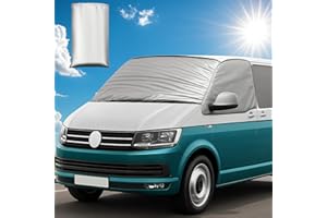 ‎VIRIECH Auto-Windschutzscheibenabdeckung für VW T5/T6, Doppellagiges 210D Oxford Ultra-Dicke Faltbare Frontscheibenabdeckung Winter Sommer, Scheibenfrostschutz Sonnenschutzabdeckung für Wohnmobile Vans