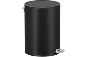 SONGMICS Kosmetikeimer 3 Liter, Bad Mülleimer, kleiner Mülleimer mit Deckel, Softclose, herausnehmbarer Inneneimer aus Kunststoff, für Badezimmer, Büro, Stahl, tintenschwarz LTB011B01