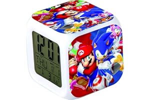 R-timer Sonic - Sveglia digitale per bambini, con display LED, orologio da scrivania con 8 suonerie, orologio per comodino, per bambini e adolescenti (Sonic & Mario)
