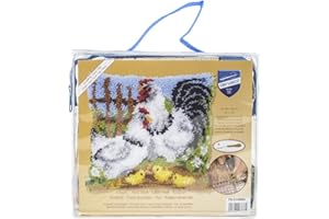 Vervaco Knüpfkissen Hühnerfamilie auf dem Bauernhorf Knüpfpackung, Baumwolle, Mehrfarbig, 40 x 40 x 1 cm