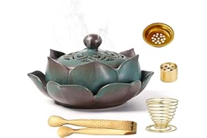 MOYLOR Ceramic Lotus Burner for Burning Coil/Cone/Stick Incense, Sage, Palo Santo Sticks, Charcoal, Sambrani Dhoop, Frankincense (Blue)