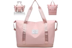 Wasarmir Sac de Voyage, Sac de Sport Expansible Sac de Week-End avec Grande Capacité pour Femmes Hommes, Imperméable Sac de Cabine Sac de Gym pour Sports de Plein Air, Voyage, Rose