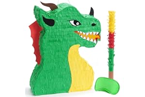 WERNNSAI Drache Pinata – Drach Geburtstags Piñata Deko Junge Kinder Drachen Pinata mit Augenbinde Stock Drachen Geburtstagsparty Dekorationen Kindergeburtstag Dino Karneval Partyspiel Zubehör Grün