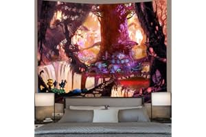 GENERIC Fantasy Plant Magical Forest Tapestry Popular Fairy Wall Hanging A Large Life Tree in Forest with River Bedroom Living Room
