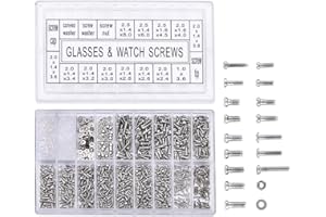 Malayas 1000 PCS Tiny Micro Repair Screw Kit, M1.2 M1.4 M2 Watch Glasses Computer Replacement Screws Kit, Stainless Steel Tiny Screws with Screwdriver, Black and Silver