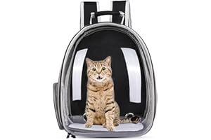 PETCUTE Mochila para Gatos Transparente Portador de Mascotas Mochila con Burbujas Bolsa de Transporte Ventilada PortáTil Diseño de Cápsula Transpirable para Gatos Pequeños Negro