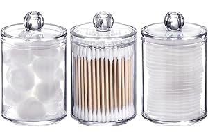 Tbestmax 3 Pack Small Cotton Swab Ball Pad Holder, 10 Oz Qtip Apothecary Jar Clear Makeup Organizer, Bathroom Containers Dispenser
