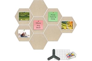 ANLIOTE Lot de 8 Tableaux Muraux en Liège Hexagonal 12mm d'épaisseur - Avec 80 Punaises, Adhésifs Amovibles - Décoration Murale Idéale pour Maison, Bureau, École (Beige)