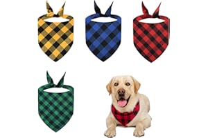 RTRTGS Lot de 4 Bandanas pour Chiens, Écharpes en Triangle Élégantes de Chien, Bandanas en Coton à Carreaux Classiques pour Chiens, Foulard Triangle pour Toilettage des Animaux de Compagnie