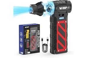 Smiling Shark Dépoussiérants Puissants Électrique, JF-02 Vitesse Variable 110000TR/Min Souffleur Air Comprimé avec Cutter & Marteau de Sécurité- Batterie 8000mAh pour Cour/Camping/PC/Voiture, Noir