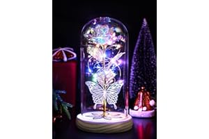 Jazlyvex Birthday Gifts for Women, Galaxy Glass Rose Flower Forever Eternal Crystal Light Up Rose in Glass Dome, Valentines Day Gifts for Her,Gifts for Women