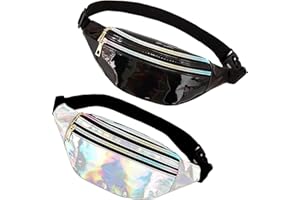 SIMSKY 2 Stück Glitzernde Bauchtasche, wasserdichte Gürteltasche aus PU Leder, Reflektierende Hüfttasche mit Verstellbarem Gurt, Mode Metallic Tasche für Damen Herren Festival Sport Reisen