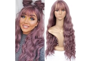 ‎MILDISO Mildiso Perücke Damen Lila Lang Locken Perücken mit Pony und Perückennetz für Frauen Super Natürlich Volle Synthetik Wig Kinder 001H