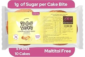 No Guilt Bakes Keto Cake Bites (Lemon & Poppy Seed, 10 Packets) - Gluten Free & No Sugar Added, Healthy Diabetic, Dessert, Keto Diet Snack