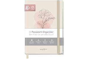 HÄFFT paper&you® Libro de contraseñas A6+ con registro A-Z "Dainty Flower" para 320 datos de acceso, pequeño gestor de contraseñas, libro de contraseñas alemán - sostenible y respetuoso con el clima